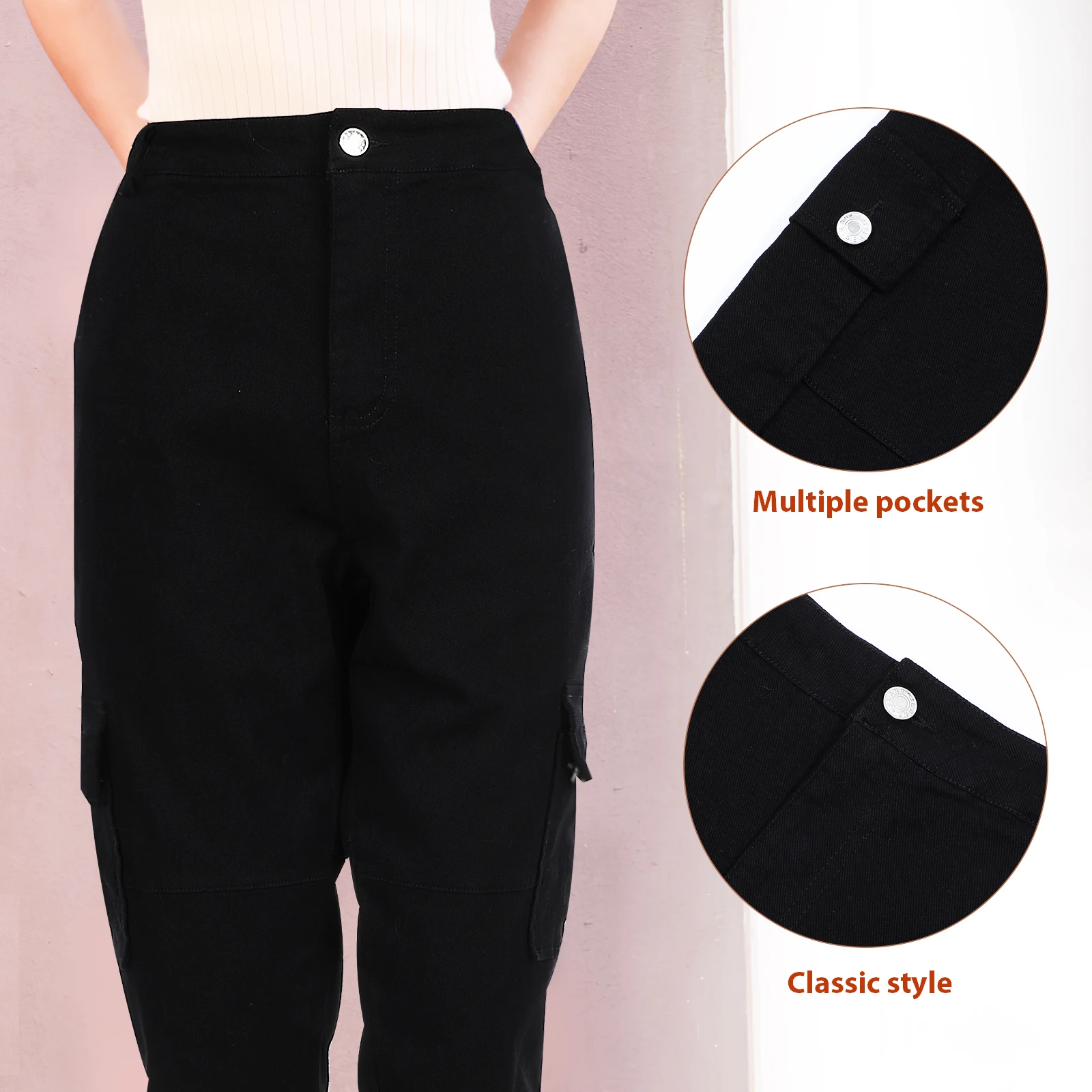 

High Waisted Cargo Pants For Women Girls Ladies Pockets Comfortable Classic Trousers Size S Chef Clothing Work Uniforms