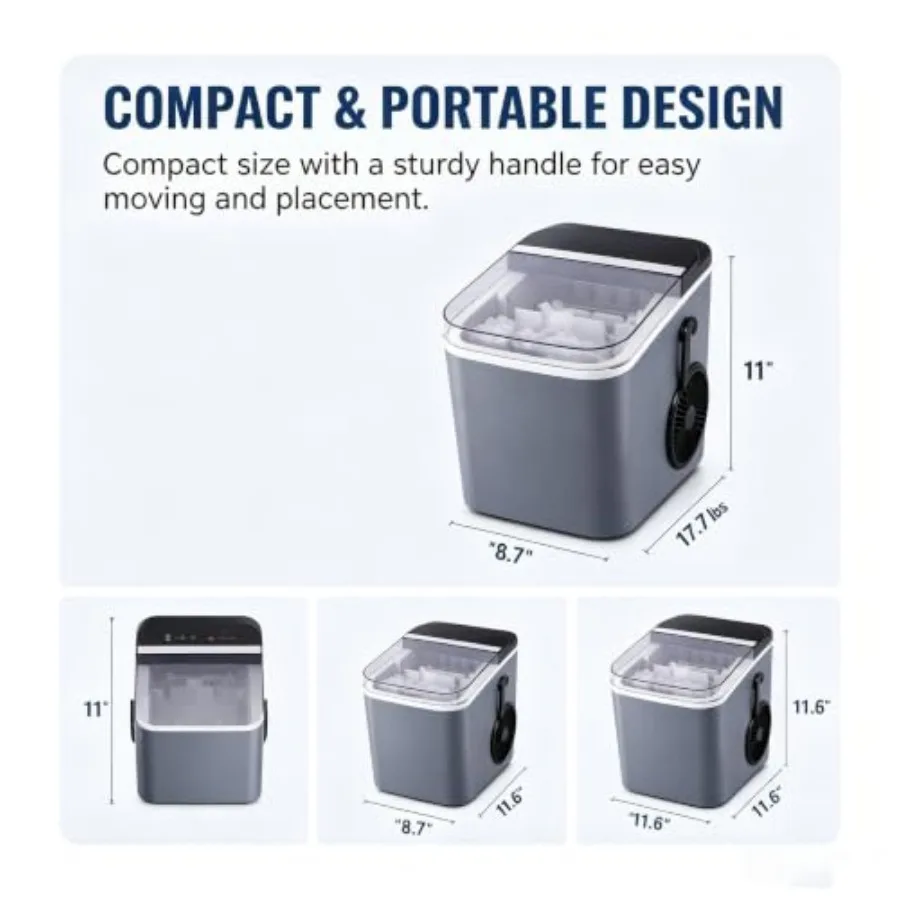 Ice Maker Countertop, Portable Ice Machine Self-Cleaning 26 lbs/Day Portable Nugget Ice Maker, Self-Cleaning, 9 Cubes in 6 Mins