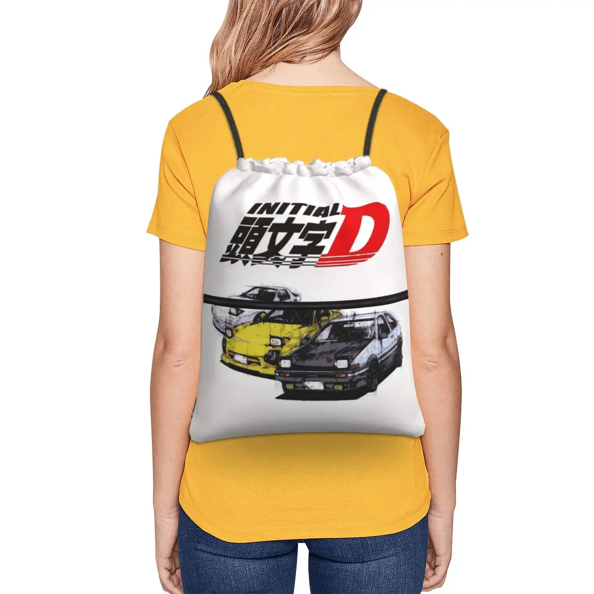 Initial d neon ae86 tragbare Rucksäcke Kordel zug Kordel zug Bündel Tasche Schuhe Taschen für Reises port Mann Frau