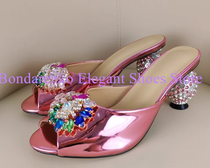 

Mixed Color Crystal Lady Slippers Sandals Fashion Strange Heel Rhinestone Woman Sandals Shoes Female Banquet Dress Shoes