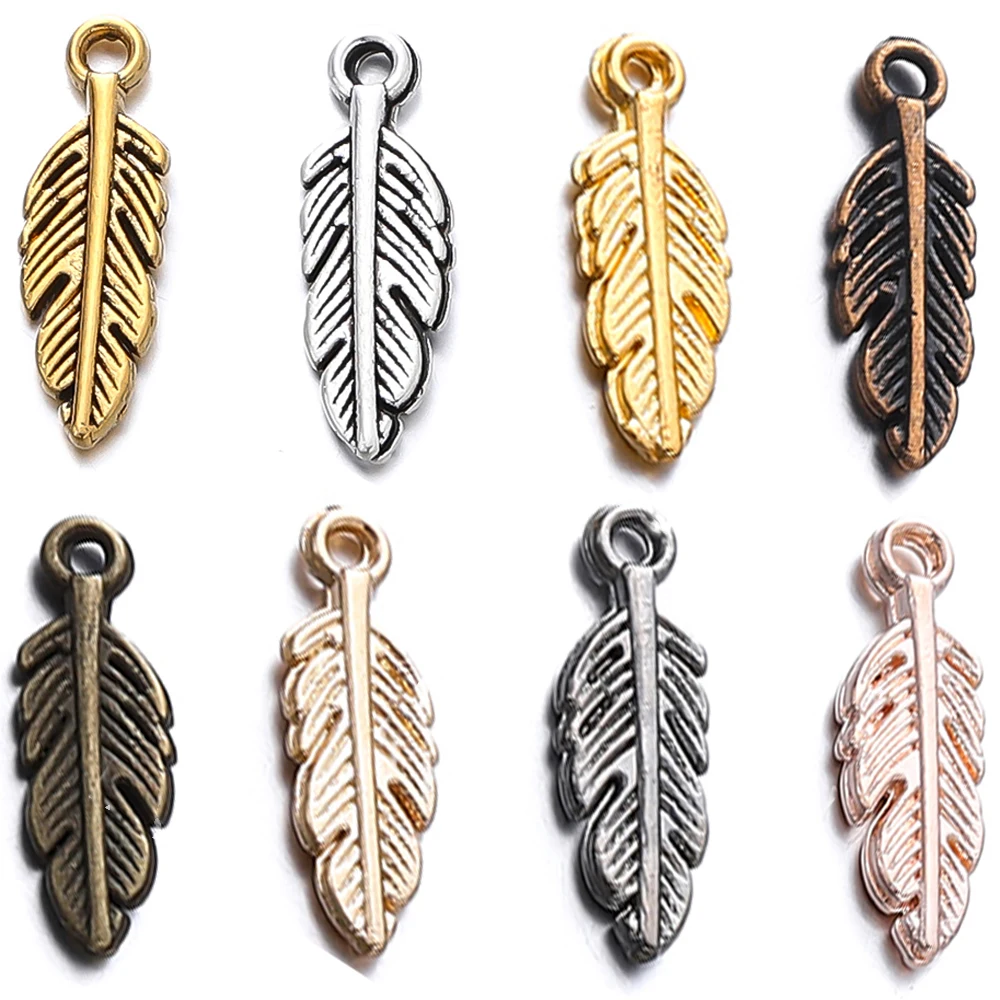 

80pcs/lot 5*15mm 9 Color Zinc Alloy Feather Charm Two-sided Leaves Charms Fit Jewelry Plant Pendant Makings DIY Handmade Craft