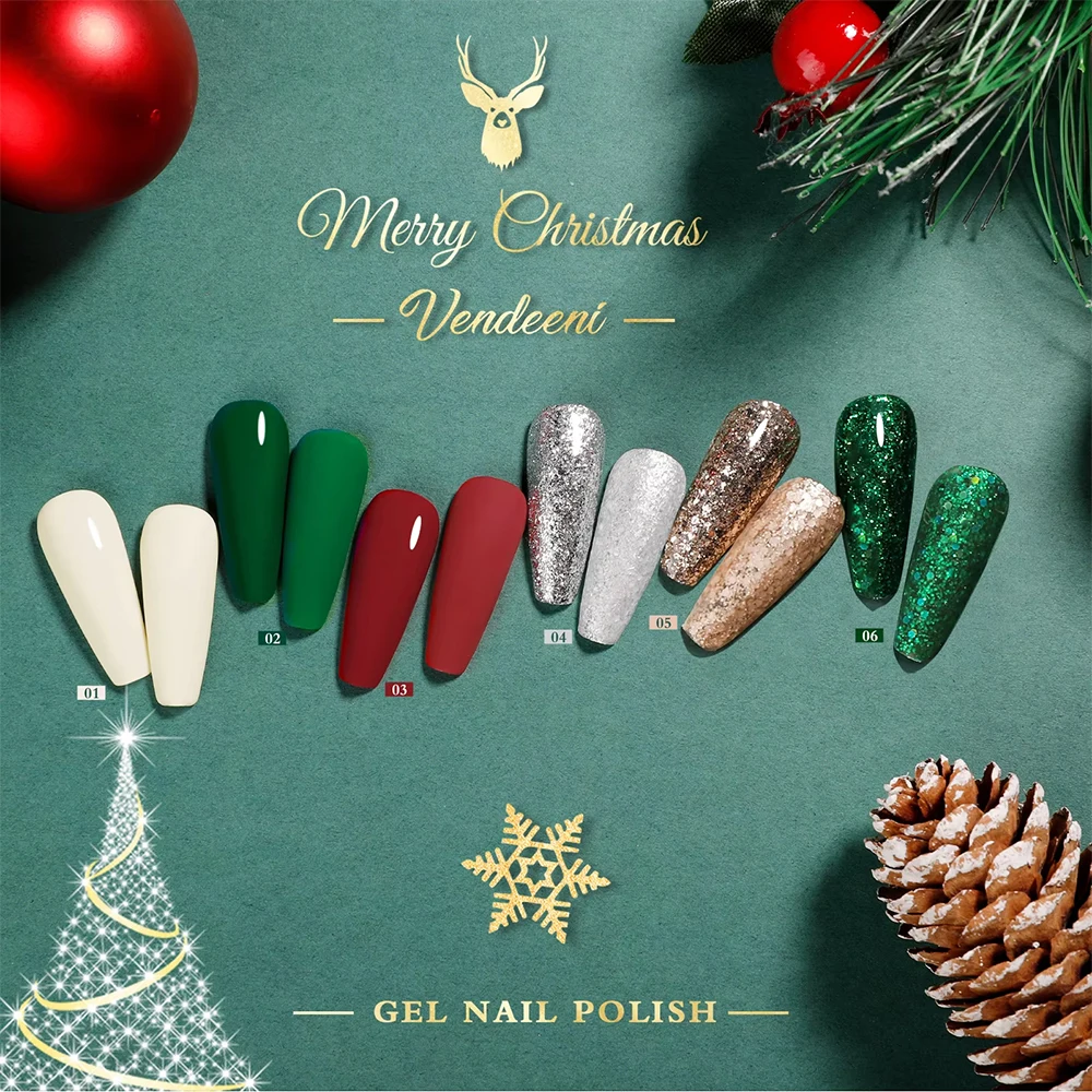 Vendeeni 6 Farben/Set Weihnachts-Gel-Nagellack TPO HEMA-FREI Eisblau Rot Grün UV LED Soak-Off Gel-Lack mit Display – Detail 18