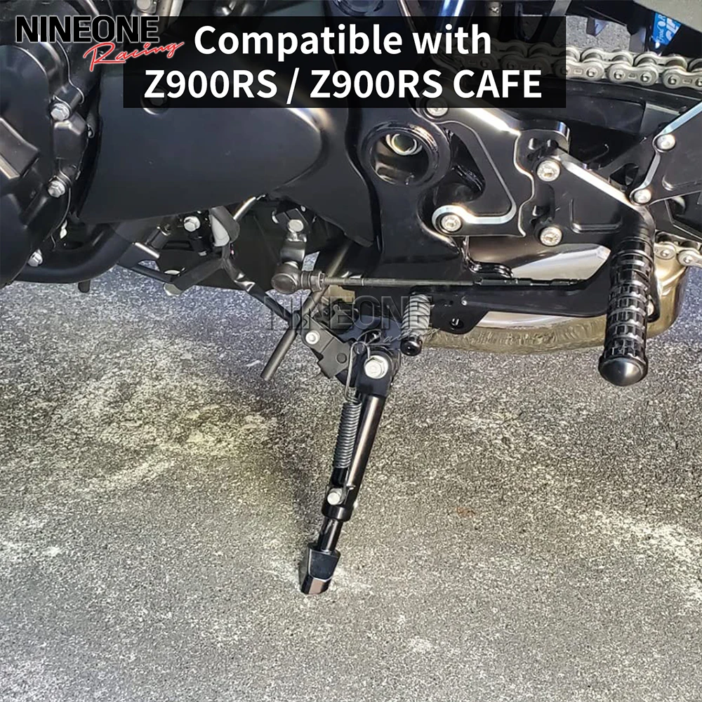 Motorcycle Extended Adjustable Kickstand Side Stand Compatible With Kawasaki Z 900 RS Z900RS CAFE 2018-2025 CNC Aluminum Black view 2