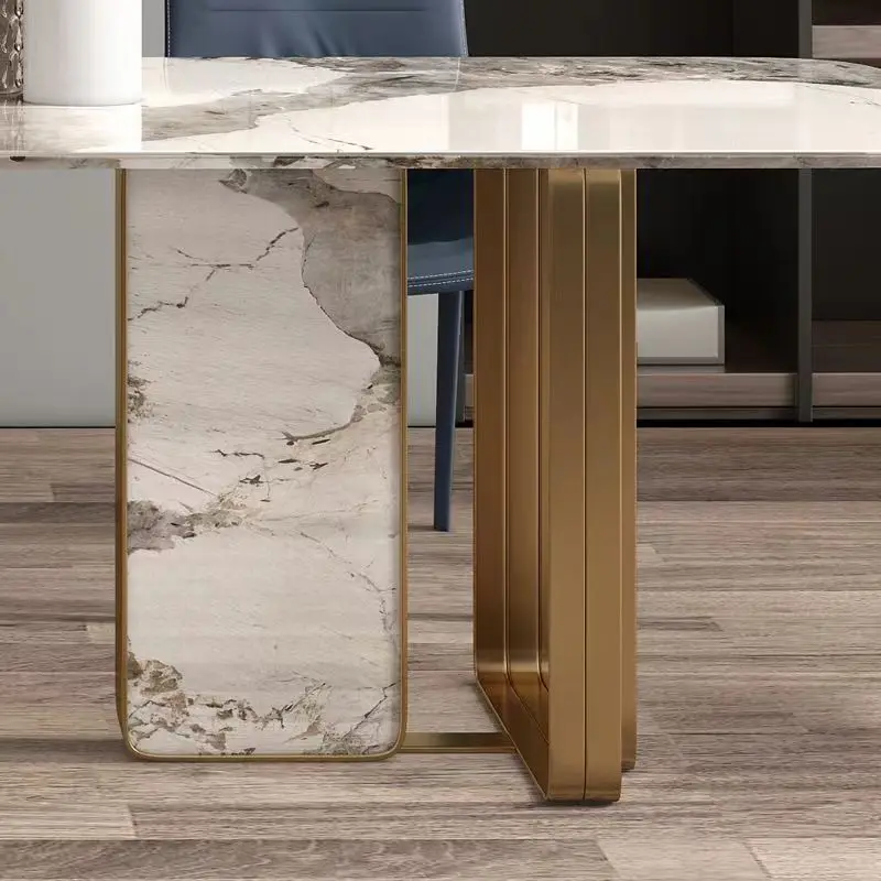 

Light luxury rock slab dining table Nordic modern simple living room small household rectangular marble dining table