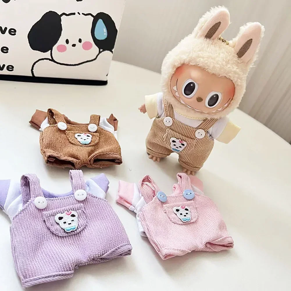 17cm Labubu clothes Doll Casual Plaid Bib Pants Set Adorable Accessories for Free Matching