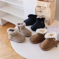 New Children Snow Boots Leather Warm Plush Unisex Boys Girls Warm Boots Soft Sole  Waterproof Fashion Toddler Kids Boots