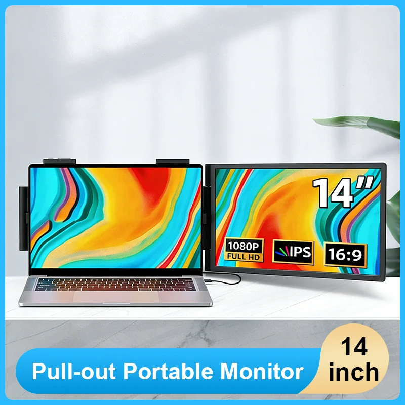 

14Inch Portable LCD Monitor for Laptop Desktop PC Extended Display Second Screen with Type C One Cable Connection for PS5 Office