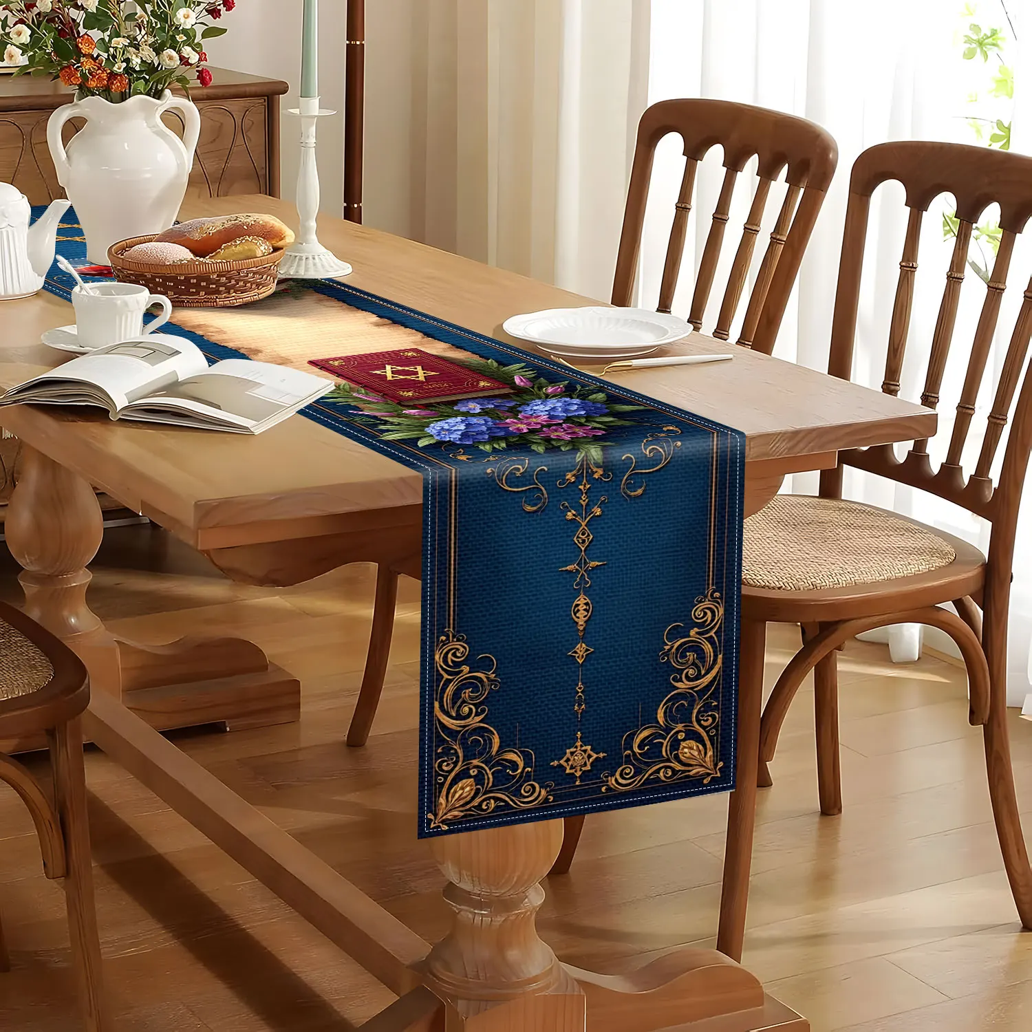 1 Piece of Jewish Theme Table Runner, Suitable for Jewish Culture Events, Bench Day Dinner, Bright Festival Celebration Events and Jewish Church Decorations