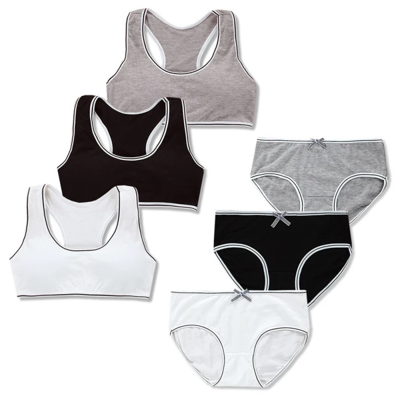 Girls Training Bras Panties Solid Color Kids Underwear Set Cotton Soft Young Girl Brassiere Teenager Sport Bras Underpants Suit