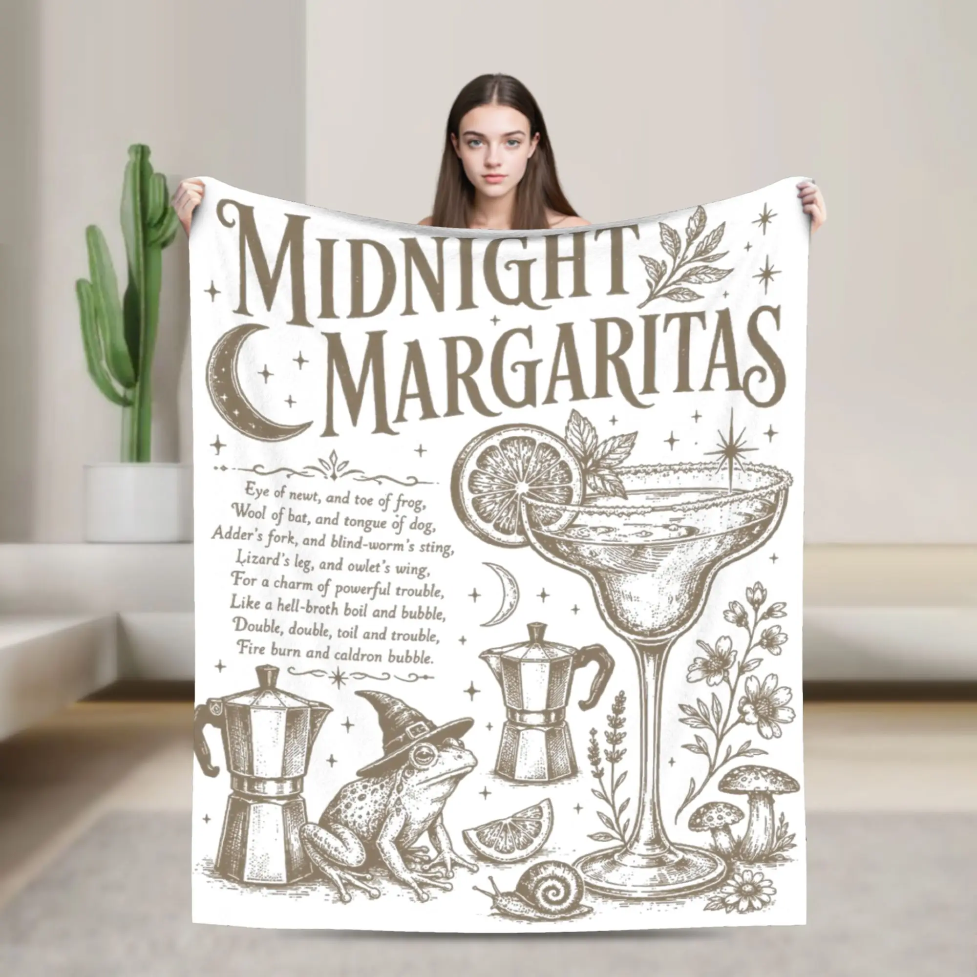 Midnight Margaritas, Witchy Tequila, Halloween Spooky Drinking Blanket Flannel Practical Magic Throw Blankets for Home Bedspread
