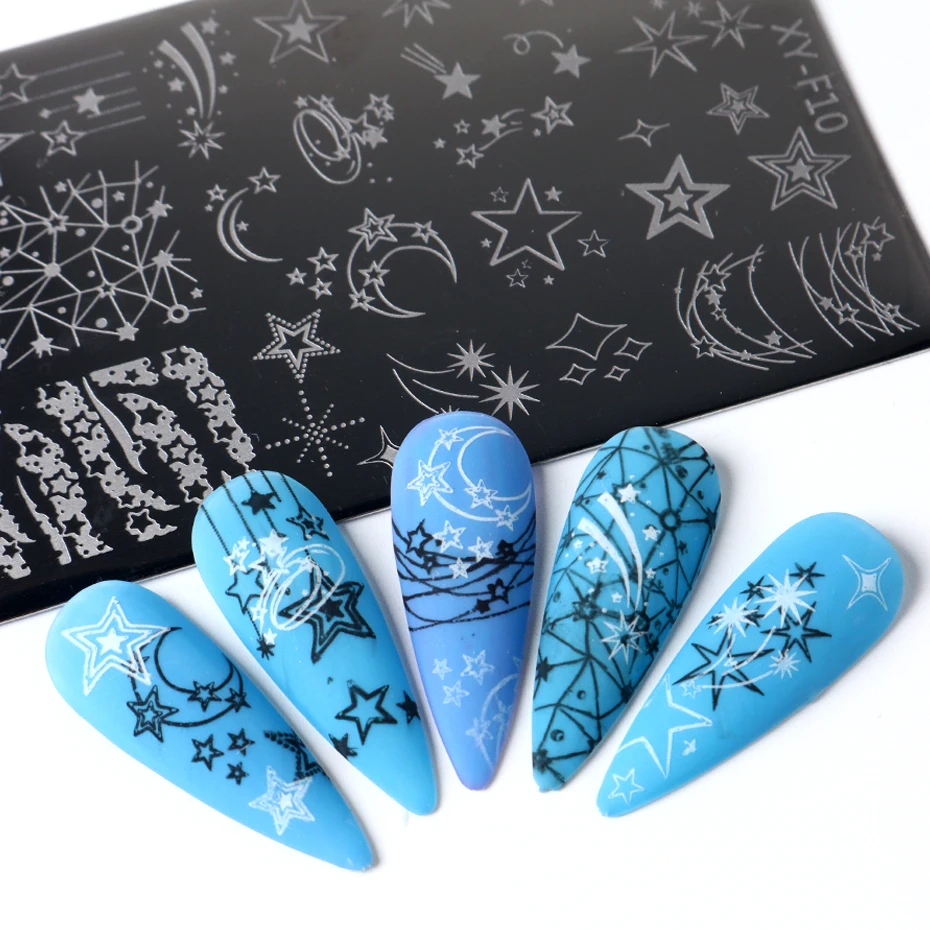 Star Nail Art Templates Stamping Plate French Line Green Leaves Geometry Nail Stamp Templates Butterfly Floral Printing Stencils