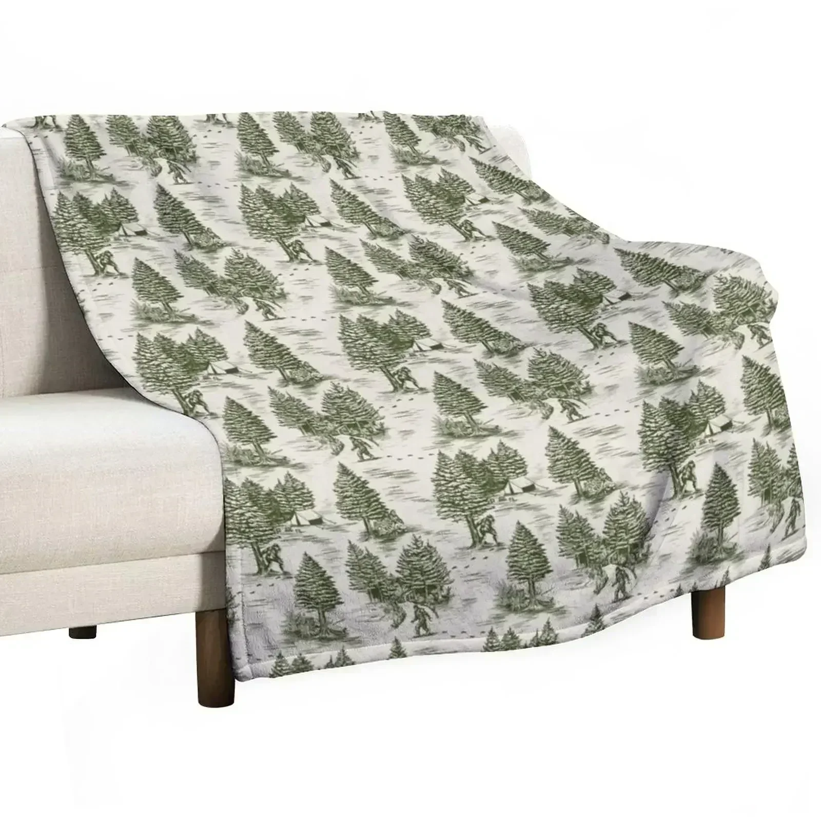 

Bigfoot / Sasquatch Toile de Jouy in Forest Green Throw Blanket Soft Warm Blanket Gift for Men Women Adults