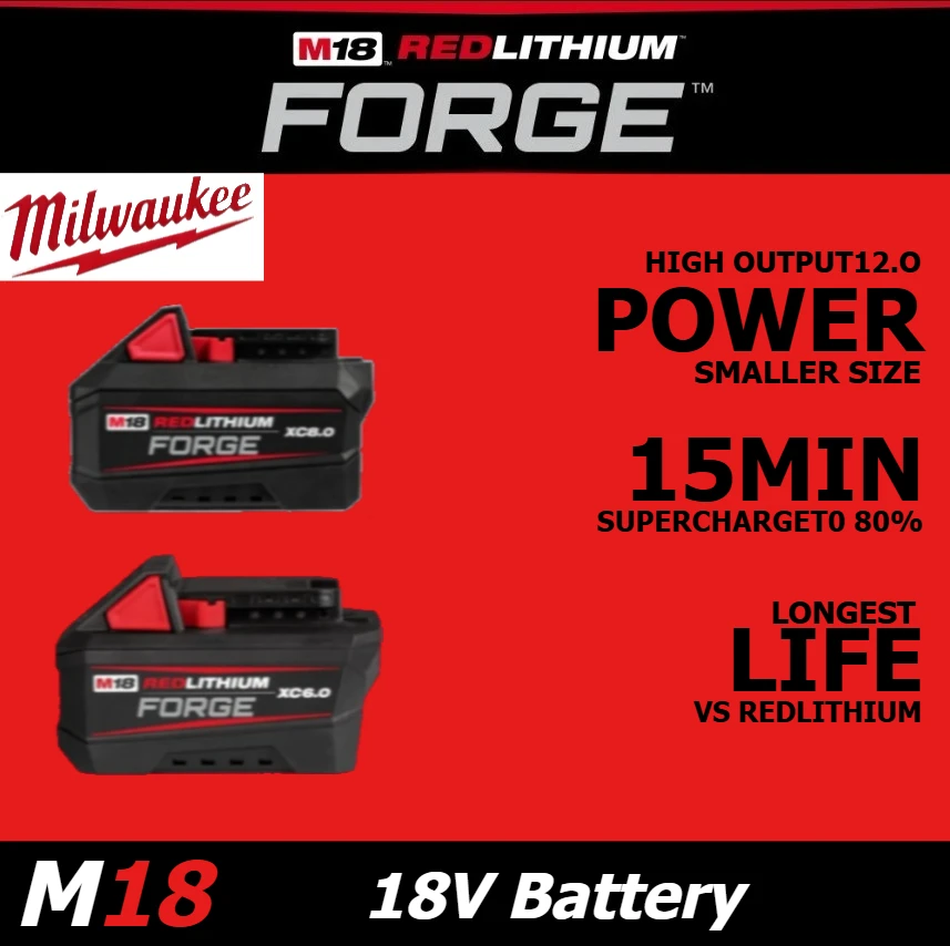 

Аккумулятор Milwaukee M18 6000 мАч/8000 мАч Forge XC 18В, литий-ионный, профессиональный класс мощности для дрелей, пил и ударных шуруповертов
