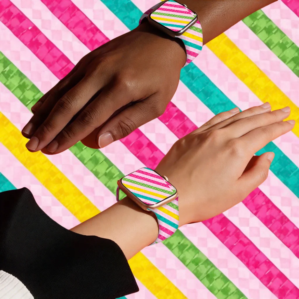 Rainbow Macaron Soft Silicone Band for Apple Watch 9 8 7 6 5 Ultra SE Size 38 40 41 42 44 45 49mm Strap Suitable for All iWatch