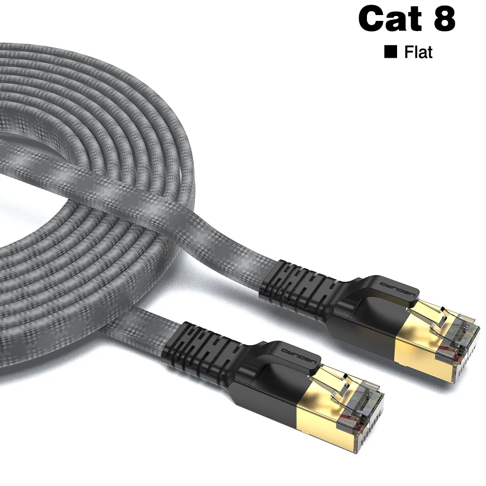 UGOURD Klassieke Zwart-grijze Cat8 Hoge Snelheid Internetkabel 40 Gbps 2000 MHz Bandbreedte RJ45 Netwerk LAN Cat 8 Ethernet kabel Geen vertraging