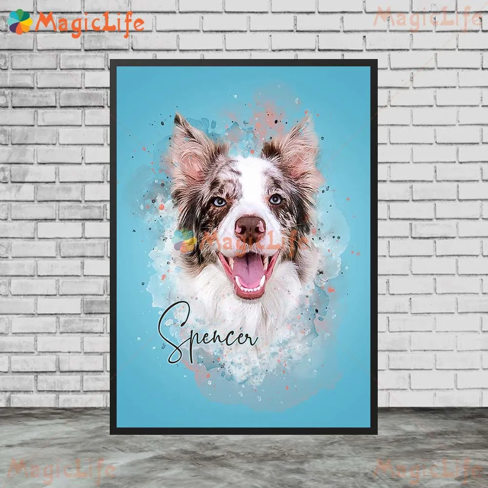 Custom Animals Leaf Plant Dog Cat Pets Photo Name Poster Wall Art Canvas Painting Wall Pictures For Living Room Decor Unframed