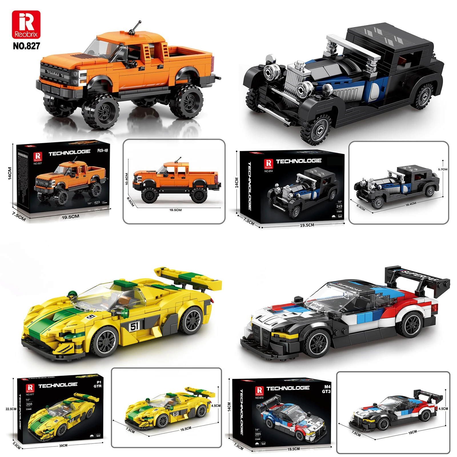 Reobrix Supercar Model MOC Classic Racing Cars Building Blocks Mini Sports Car Series Collecting Toy Ornaments Boys Holiday Gift