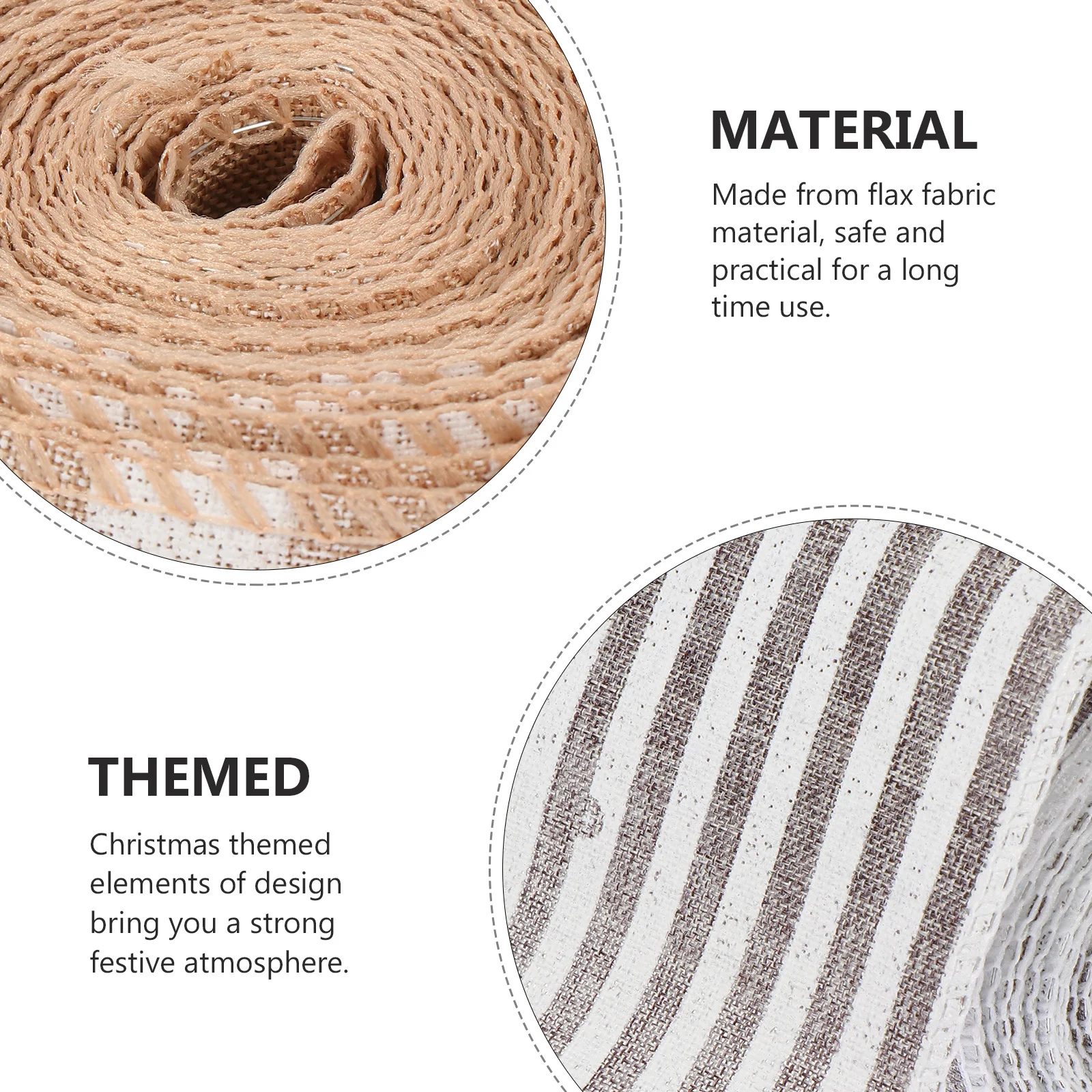 

3 Rolls Wrap Gift Ribbon Sturdy Flax Fabric Christmas Themed Decoration for DIY Crafts Festival Packaging Exquisite Striped