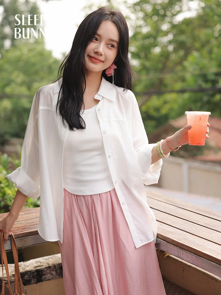 

White Batwing Sleeve Sun Protection Shirt Summer Loose Lightweight Blouse Women Casual Breathable Oversized Beach Cover-Up Top
