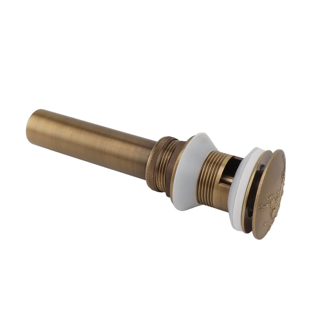 Push Bounce Sink Drain Brass Material Antique Brass Drain Stopper Engraved Floral Design Press And Bounce Mechanism