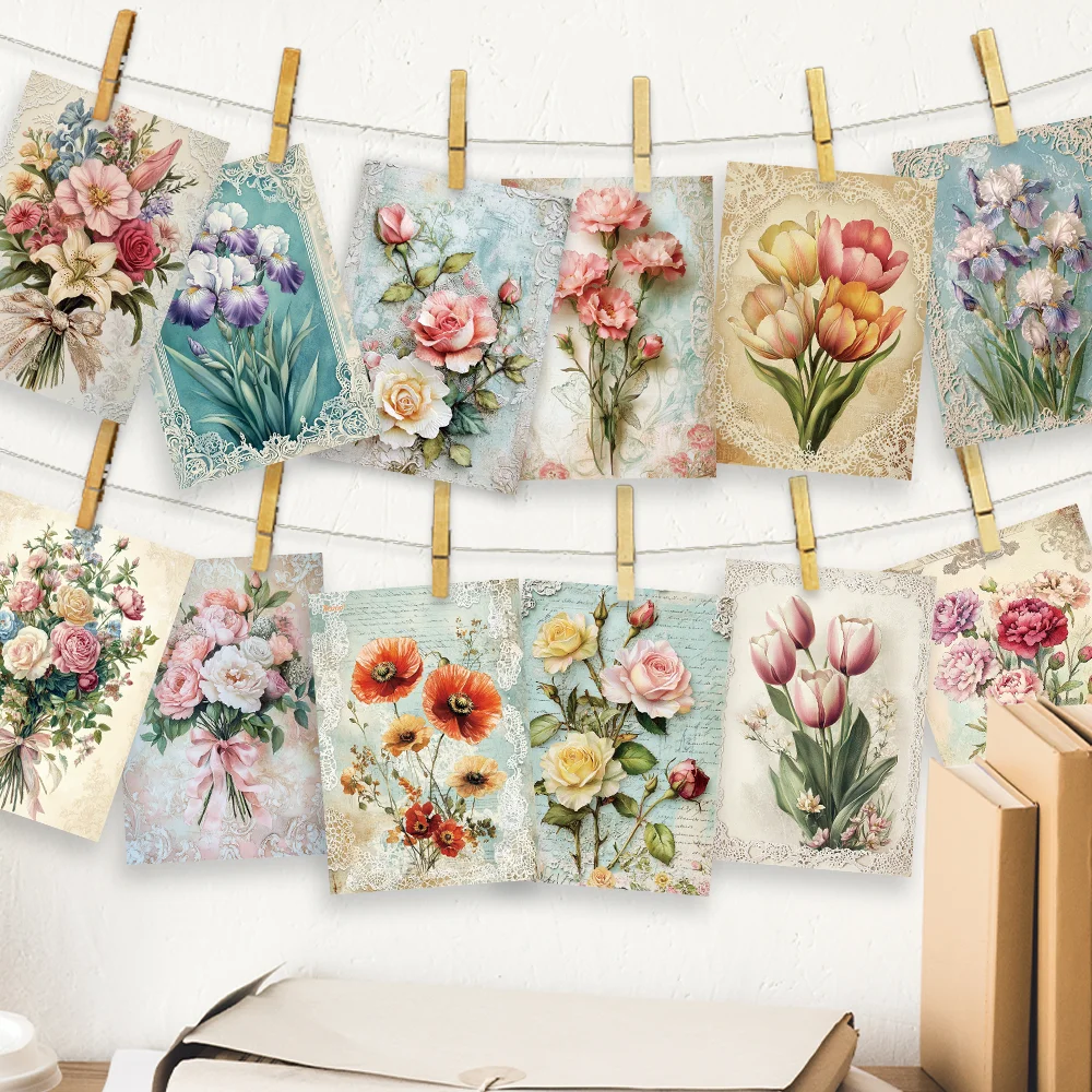 32개 빈티지 꽃다발 엽서, 꽃 테마 인사말 카드, 벽 스티커, 침실 장식, 복고풍 엽서 시리즈.