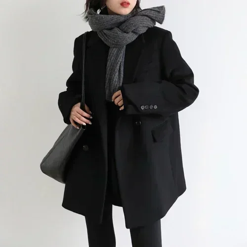 CHIC VEN Frauen Wolle Mischung Mantel Solide Mid Lange Woolen Blazer Dicke Warme Bluse frauen Mantel Büro Dame Tops Herbst winter 3