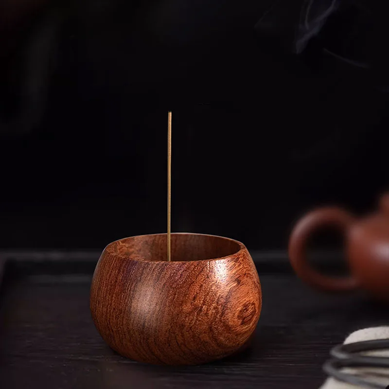 Rosewood Round Incense Holder Travel Portable Wooden Incense Base Home Sandalwood Multi-hole Incense Burner