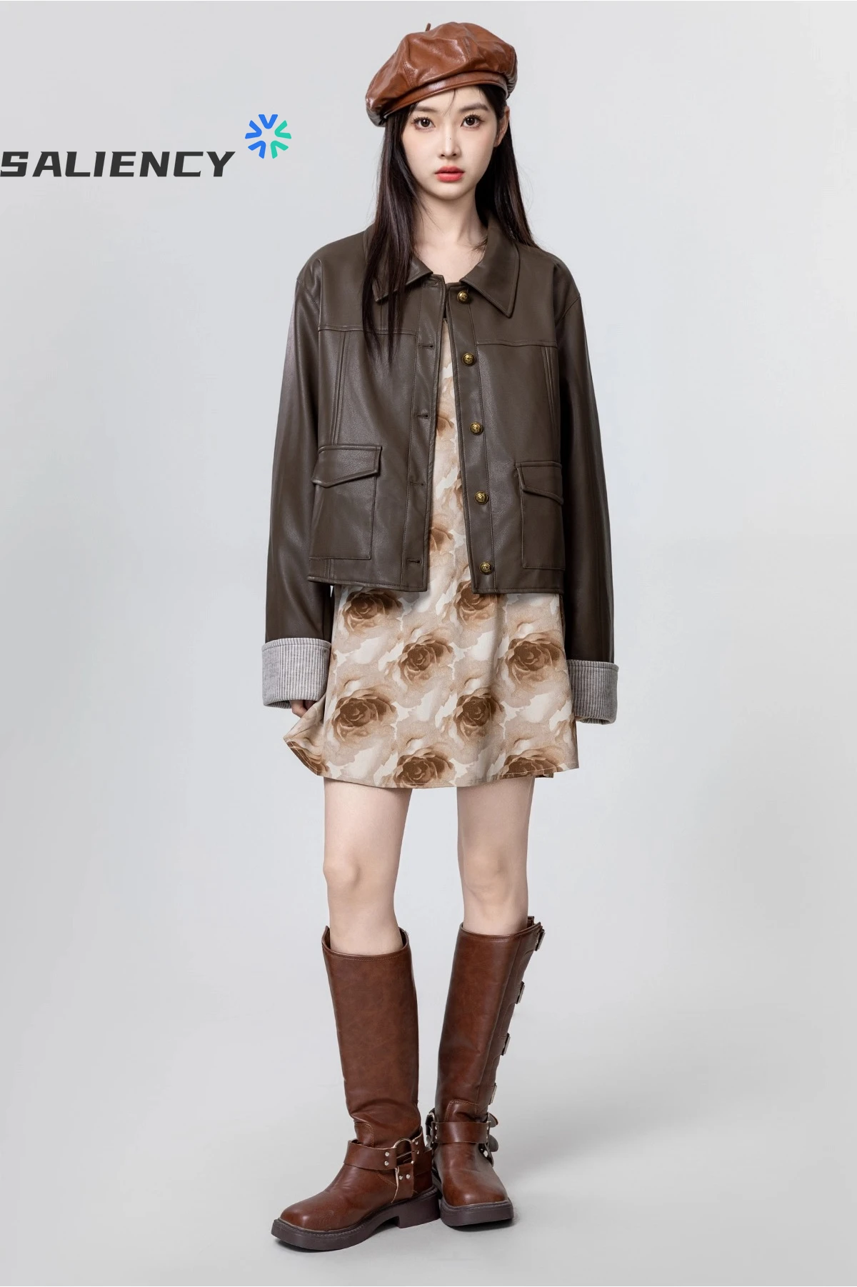 

SALIENCY American Vintage Brown Leather Jacket for Women 2025 Spring Loose Casual Short PU Leather Jacket Top