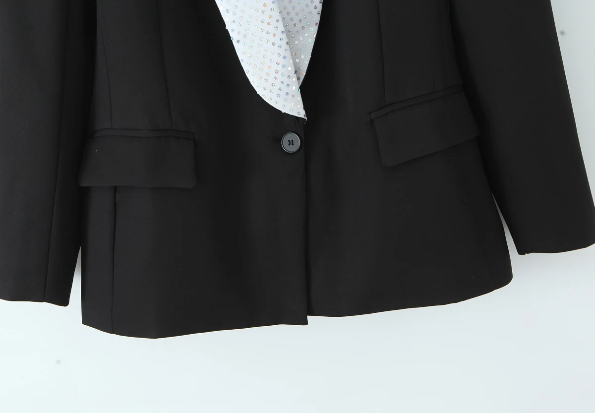 KONDALA Eleganter Damen-Dinner-Blazer mit Pailletten-Dekoration, weißer Ausschnitt, Blazer 2025, Frühling, Herbst, Mode, Dating, formeller Damen-Blazer