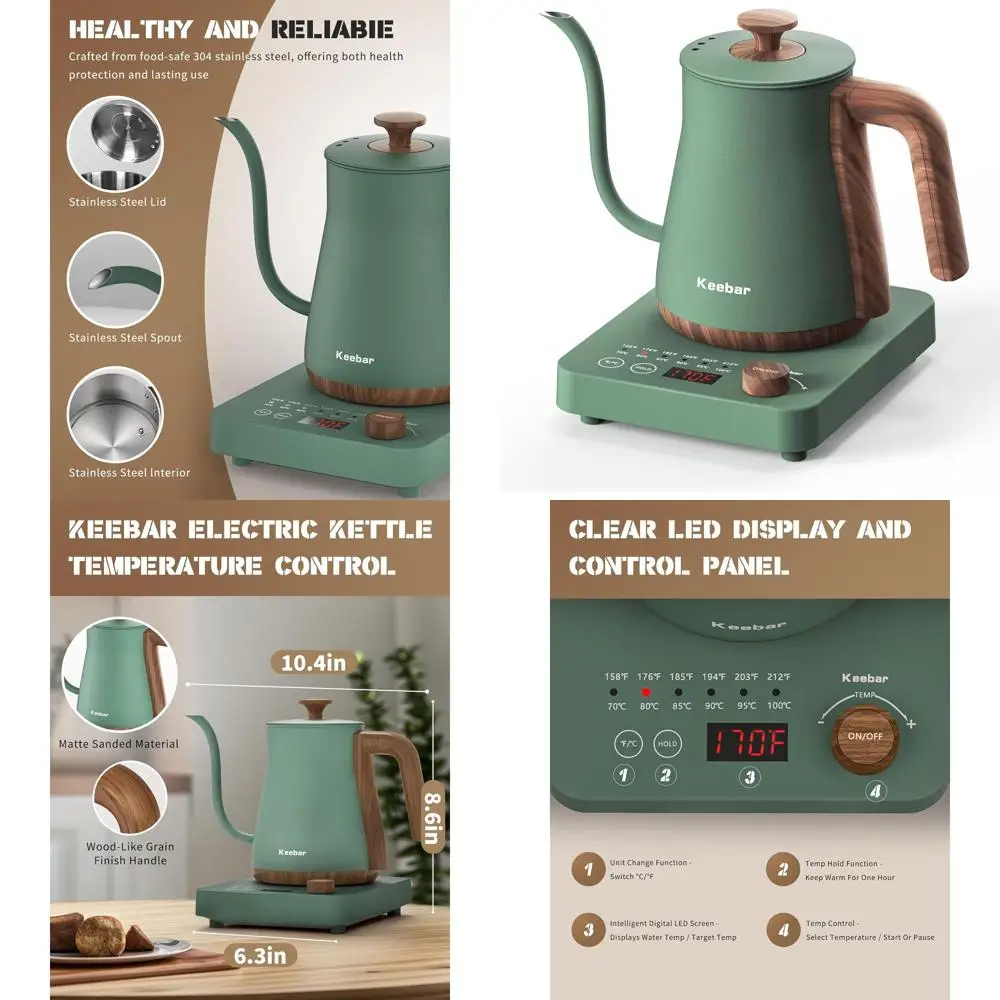 

1000W Rapid Heating Gooseneck Kettle, 0.8L Capacity, Ultra-Fine 0.8mm Spout, Precise Flow Control, 304 Stainless Steel, Auto Shu