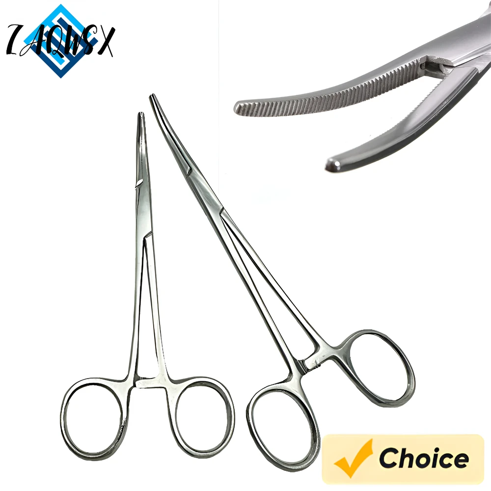 1PC Stainless Steel Curved Tip Straight Tip Forceps Locking Clamps Hemostatic Forceps Arterial Forceps Clamp Fish Hook Pliers