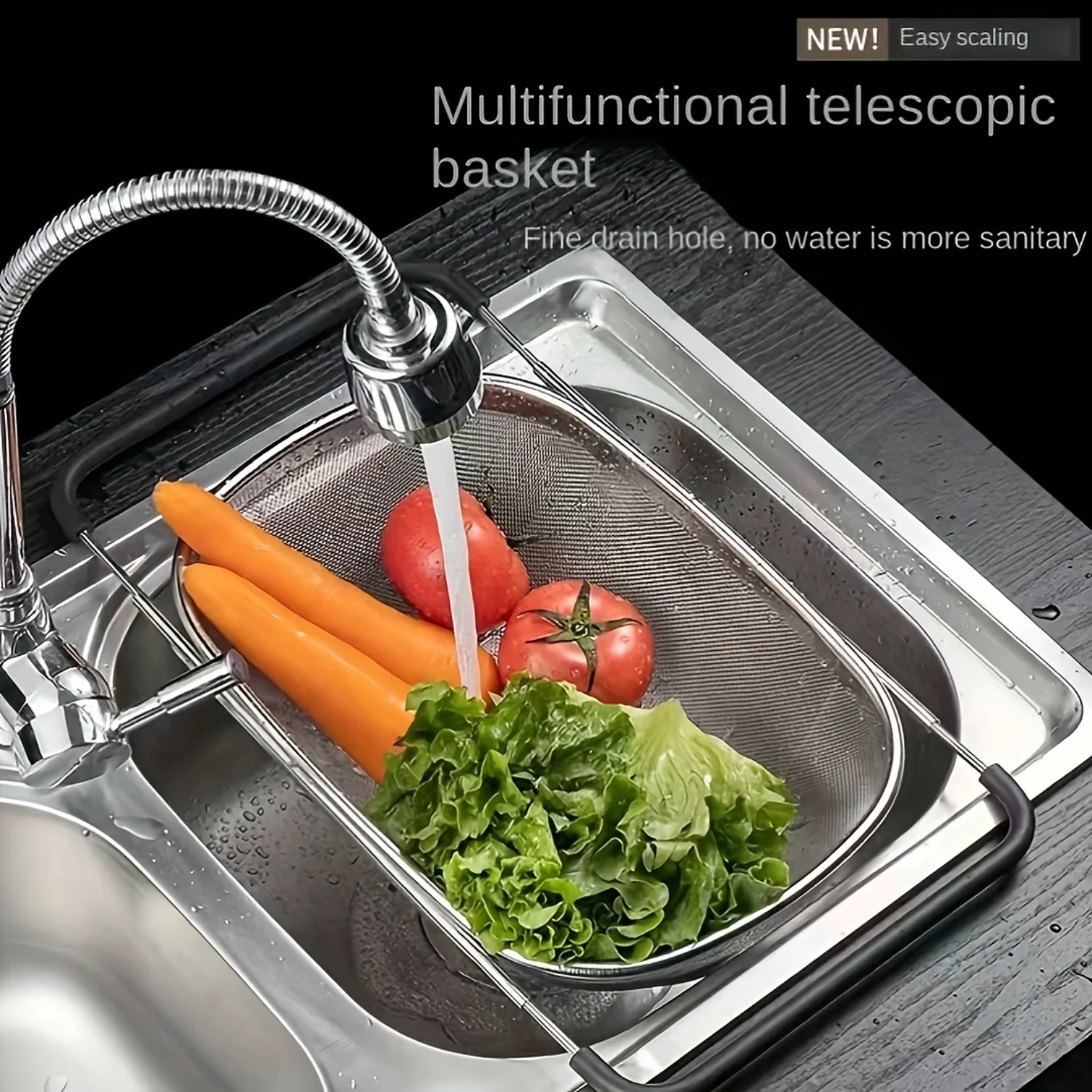 1pc Stainless Steel Oval Colander, Telescopic Mesh Basket for Sink Drain, Washing Fruits & Veggies, Telescopic Strainer Basket,