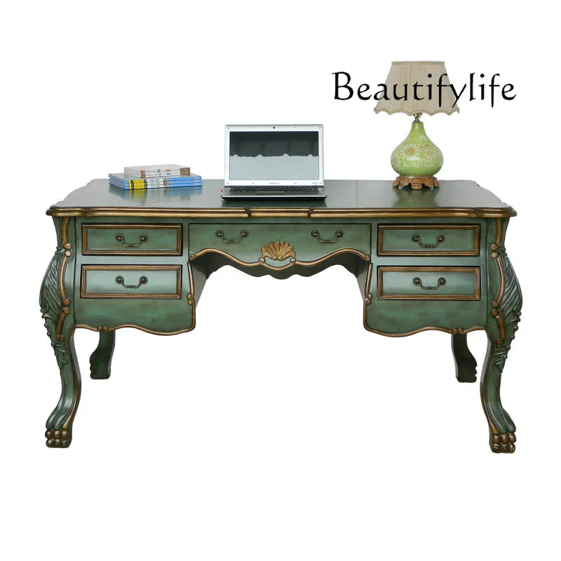 American Country Desk Mediterranean Antique Painted Writing Desk European Retro Computer Writing Desk