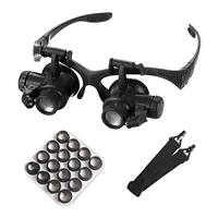 Jeweler Watchmaker Head Mount Magnifying Glass with LED Light Jewelers Loupe Magnifier  16 Lenses 2.5X 4X 6X 8X 10X 15X 20X 25X