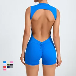 2024 Pad Women Gym Yoga Set Sports Rompers Sexy Backless Fitness Workout Sleeveless One Piece Jumpsuit Active cycling Wear
