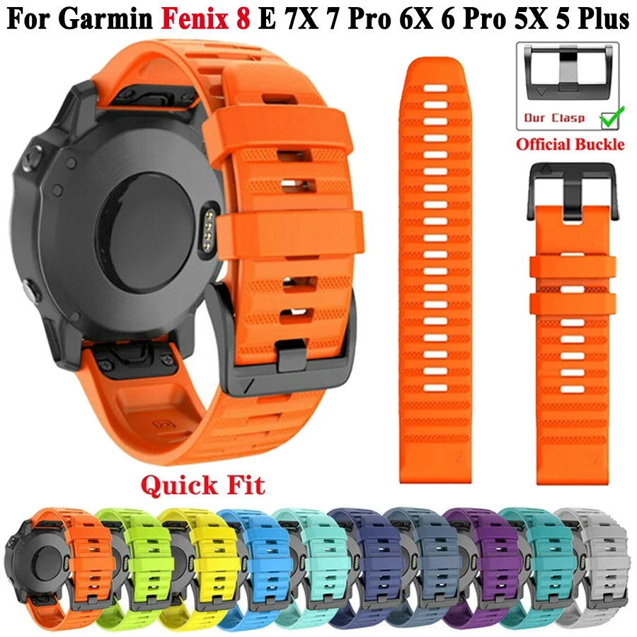 QuickFit 26mm 22mm Watch Strap For Garmin Fenix 7X 7 Pro Sapphire Solar Silicone Watchband Fenix 8 E 6X 6 Pro 5X 5 Plus Bracelet