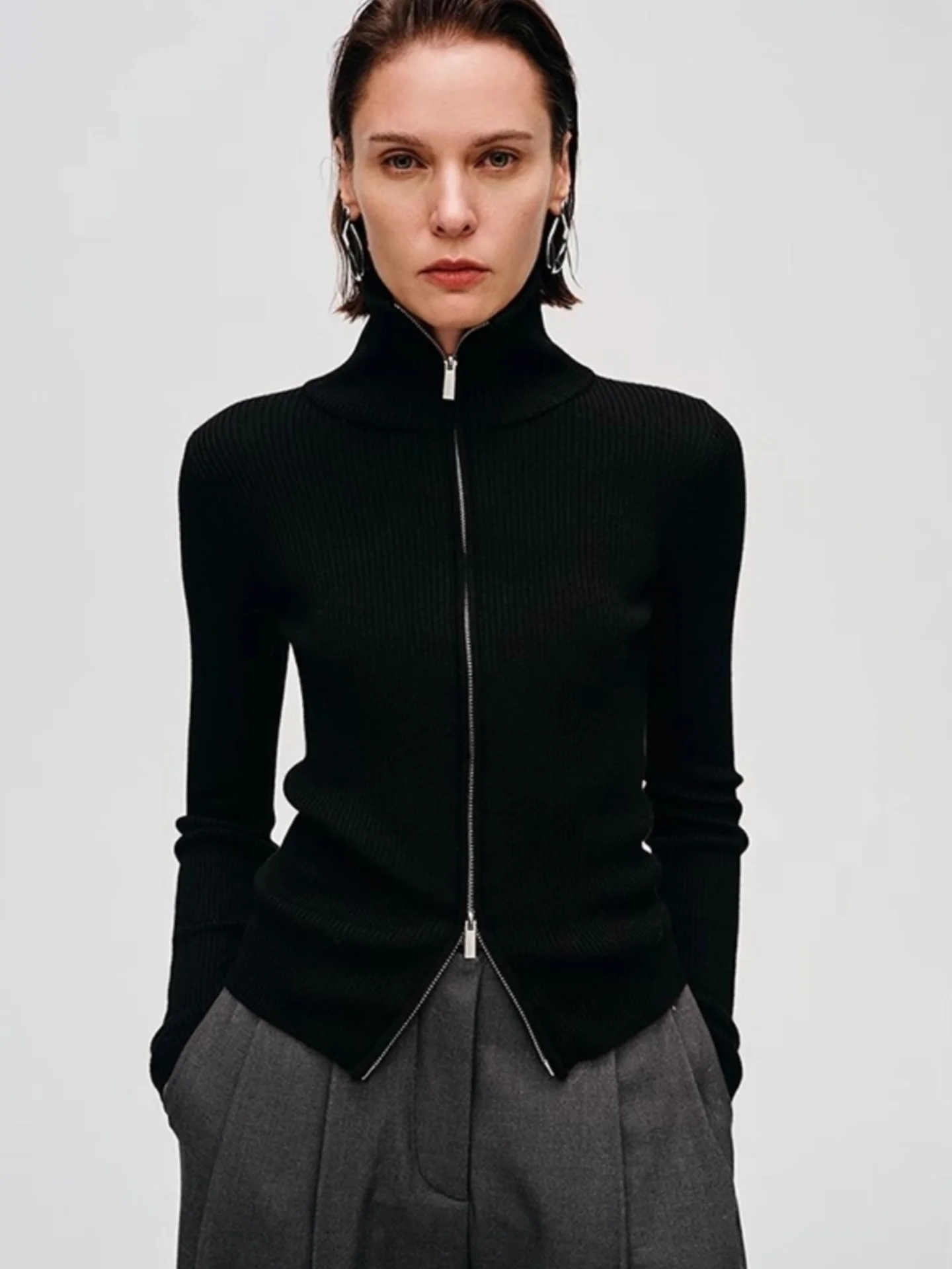 الشتاء عارضة تنوعا اللون محبوك طويل Sve سليم صالح قاعدة irt تصميم مزدوجة سستة لينة الكورية Sle المرأة الأعلى #1