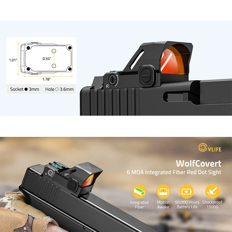 

CVLIFE Motion Awake 6 MOA Red Dot Sight Integrated Fiber Open Reflex Scope Optics with Adapter for MOS & 21MM Picatinny Rail