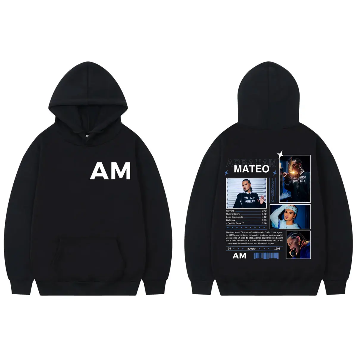 

Singer Abraham Mateo Insomnio Album Graphic Hoodie Hip Hop Vintage Hooded Sweatshirts Men's Women High Quality Fashion Pullovers