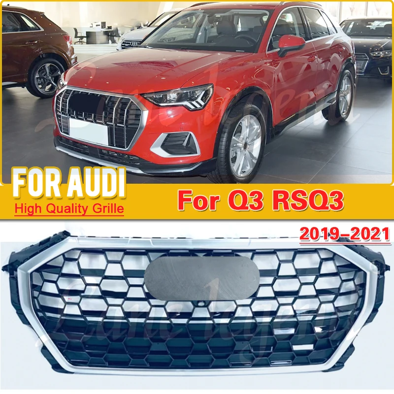 

ABS Racing Grills Front Bumper Grilles Mesh Cover for Audi Q3 2019 2020 2021(Refit for RSQ3 Style)Front Grille Ventilation Net