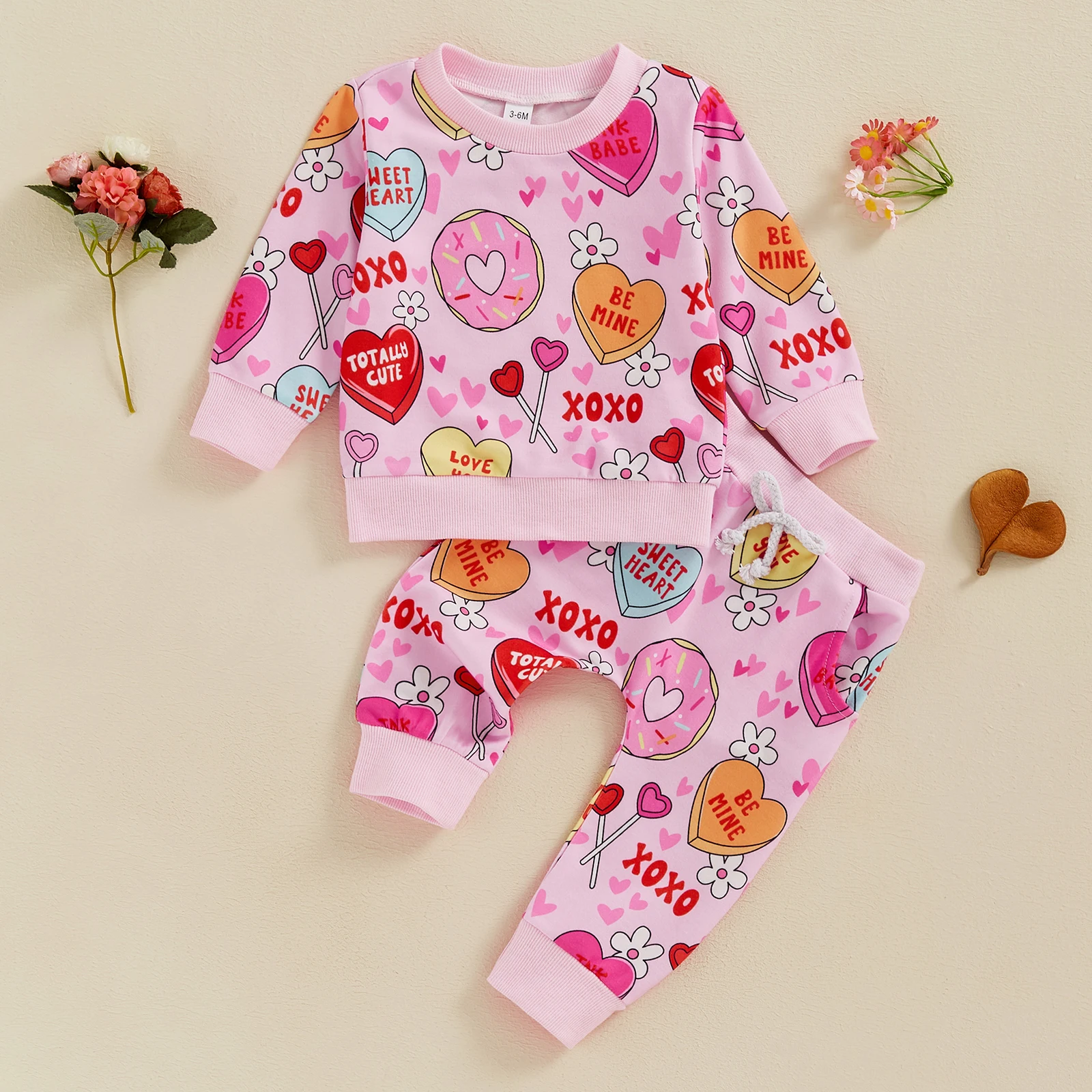 FOCUSNORM Valentines Day 1-3Y Lovely Baby Girls Fall Clothes Sets Letter Heart Print Long Sleeve Pullover Sweatshirt Pants