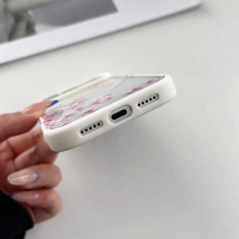 INS Pink Cherry Flower Clear Background Design Phone Case For iPhone 18 17 15 14 13 16 Pro Max Plus For Magsafe Charge Cover view 5