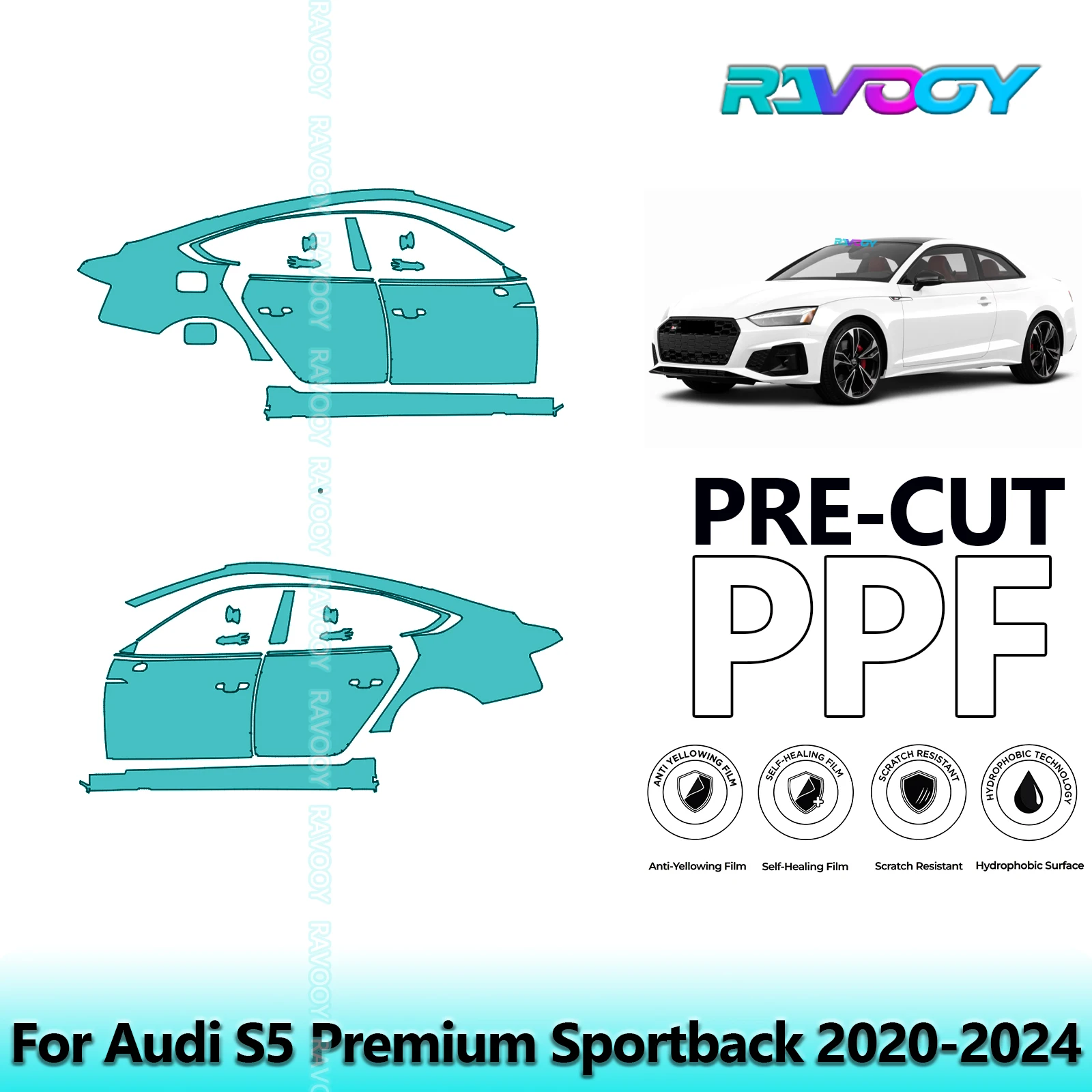 

For Audi S5 Premium Sportback 2020-2024 8.5mil Clear Matte Pre-Cut PPF Door & A/B Pillar Kit TPU Paint Protection Film Set