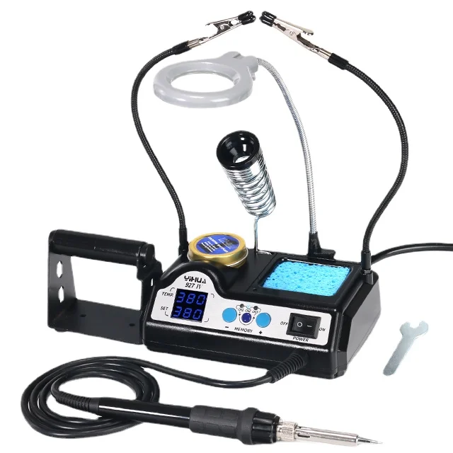 YIHUA927-IV Dual LED Display 75W Soldering Iron Station WIth Mini Mag Lamp, 2 Helping Hands,3 Temp presets