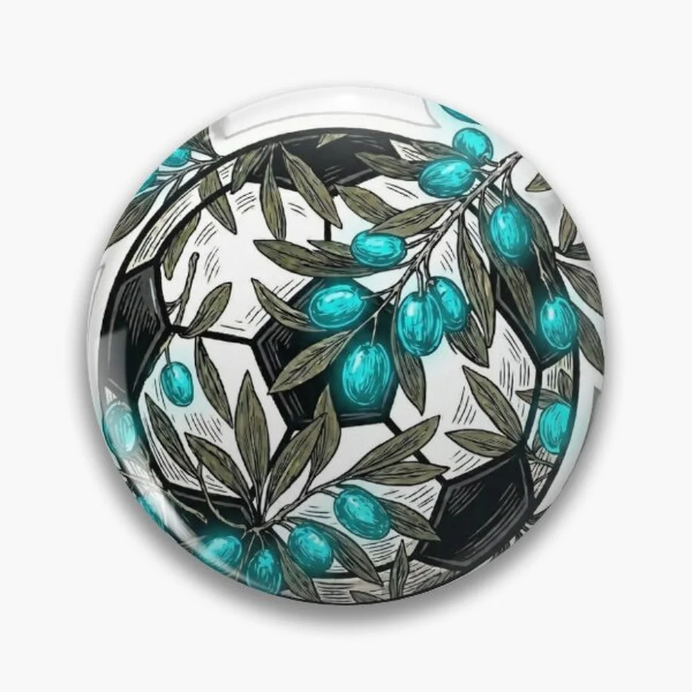 Retro 90s Football Olive Tree Branch Blue Soccer 2026 Aesthetic Pin Holographic Star Heart Pin Brooches Laminated Button Fashion