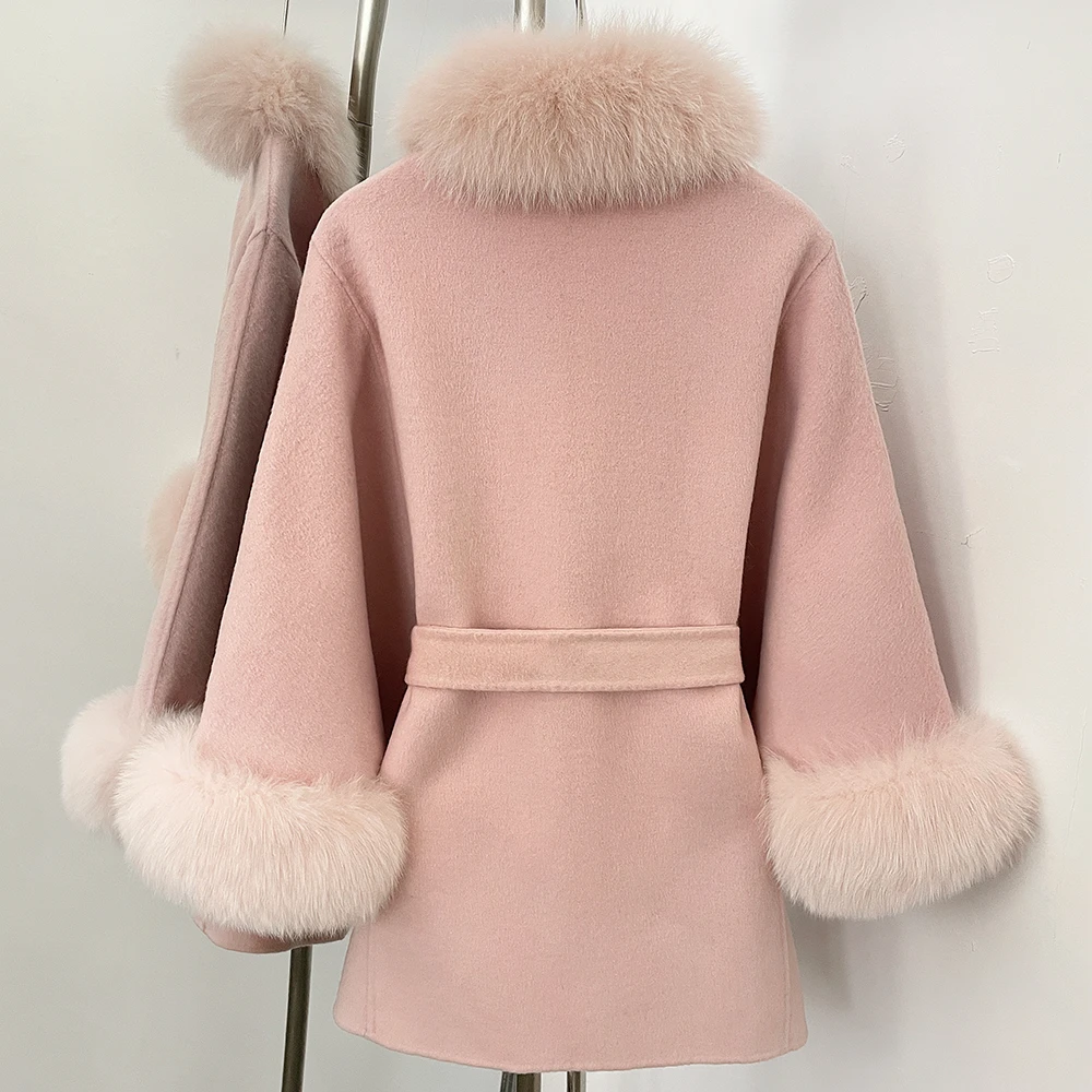 OFTBUY frauen Wolle Mantel Frau Echt Fox Pelz Woolen Jacke Frauen Jacke mit Pelz Femmes Lose Mantel Wraps Fledermaus Wolle mantel Weibliche