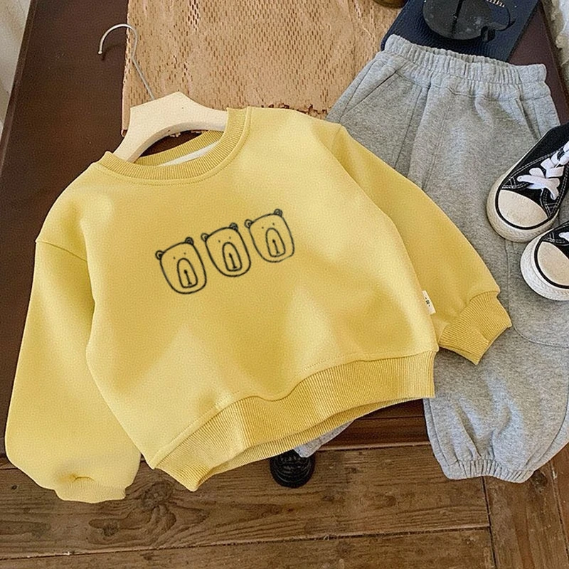 Sudadera con capucha de estilo coreano para niños, jersey de cuello redondo, Tops, sudaderas sencillas e informales holgadas, ropa para niños de 0 a 6 años