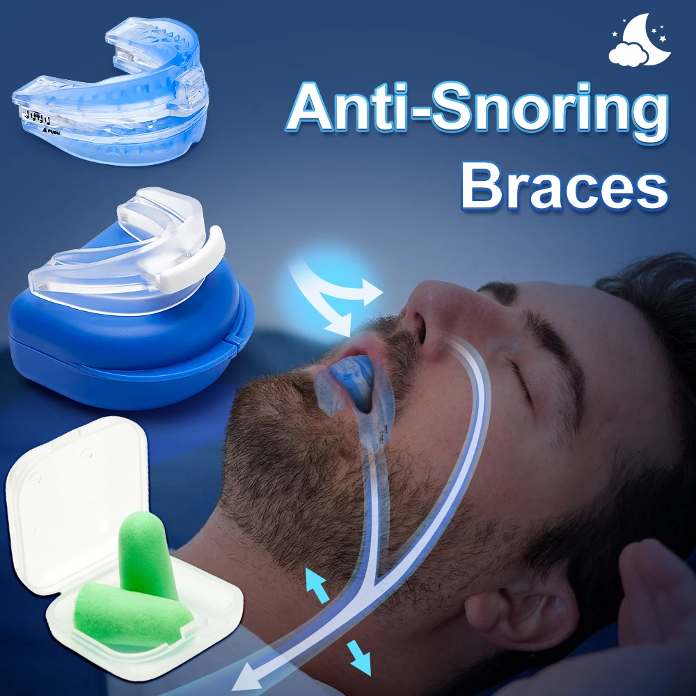 

Anti Snoring Silicone Mouthpiece Sleep Earplugs Improve Sleep Anti Teething Grinding Sleep Aid Anti Snoring & Apnea Device