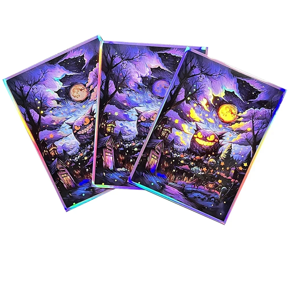 Pokemon Holographic Gengar Card Sleeves PTCG Starry Sky Card Laser Silver Bottom Customized Foil Set Table Game Protective 67x92