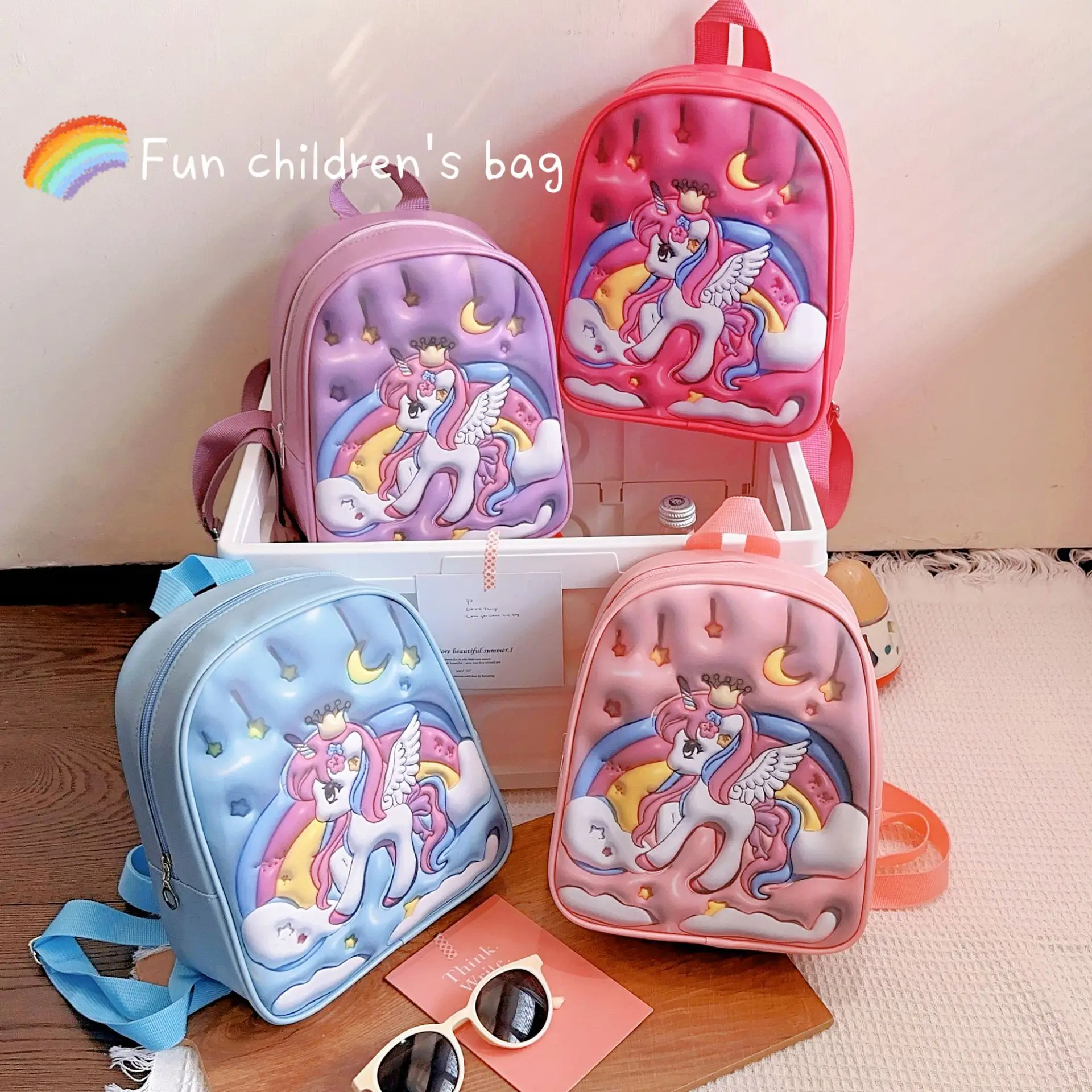 2024 New Children\'s 3D Digital Printing Unicorn Creative Modeling Dazzling Fashion Kindergarten Girl Cartoon Cute Backpack